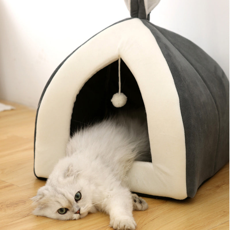 Cozy Enclosed Winter Pet House Nest Bed